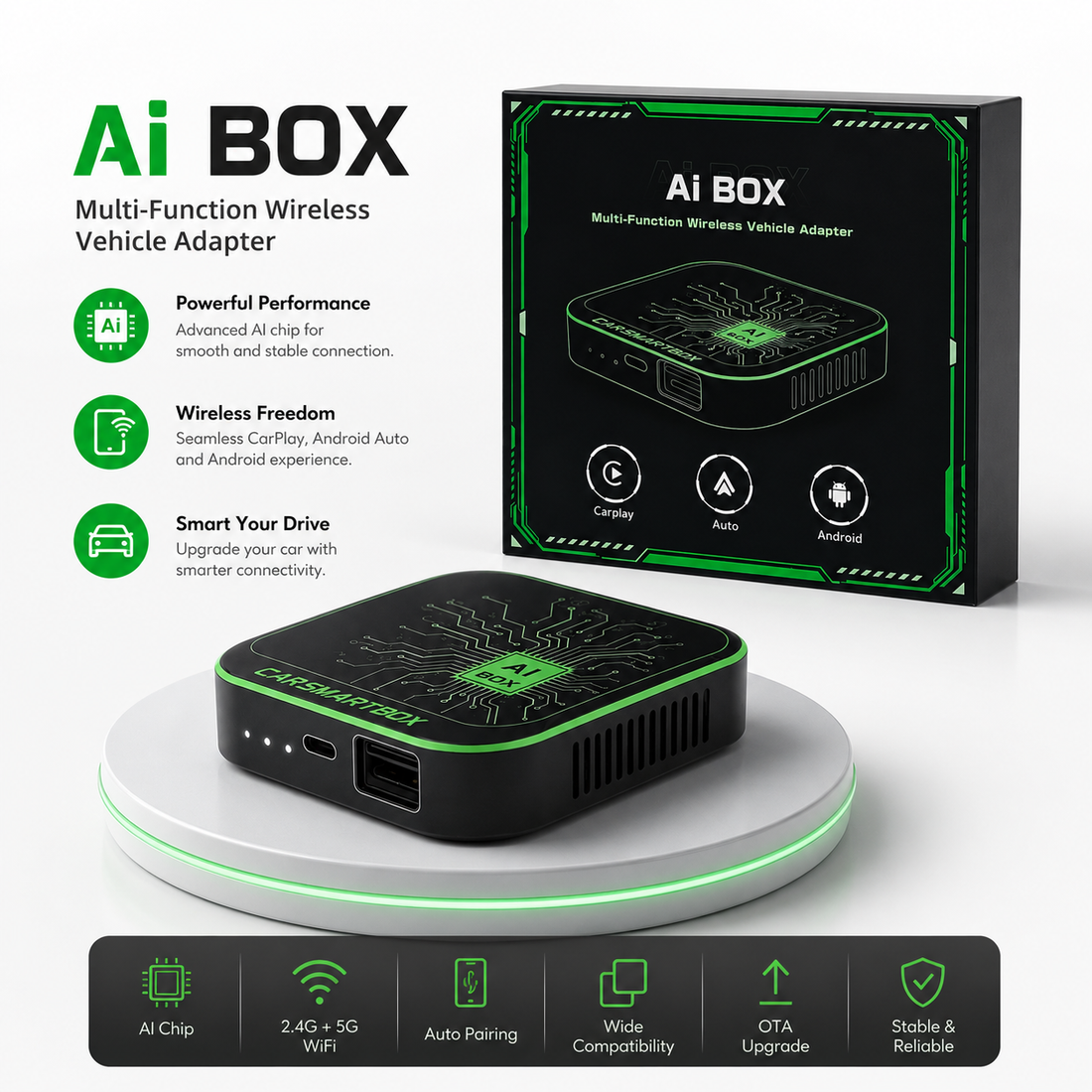Auto Yu AI BOX – Multi-Function Wireless Vehicle Adapter (4GB RAM + 64GB ROM)