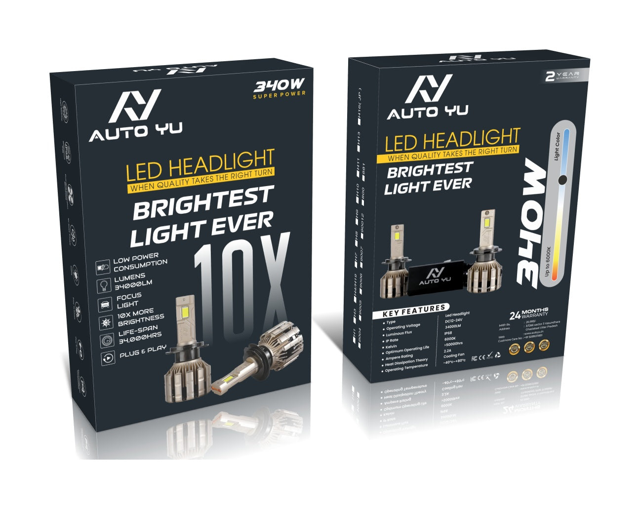 Auto Yu 340W Car LED | 30000 Lumens | Two years on-site complete Warranty