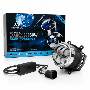 Dragon Tri Colour Dual-Eye Fog Lamp Projector | 3-Inch Fog Light Projector | 80W × 2 = 160W (Two Years On-Site Complete Warranty)